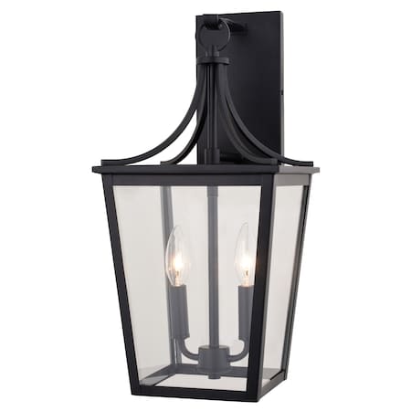 Vaxcel Cottage Grove 2 Light Matte Black Transitional Outdoor Wall Lantern Clear Glass T0775